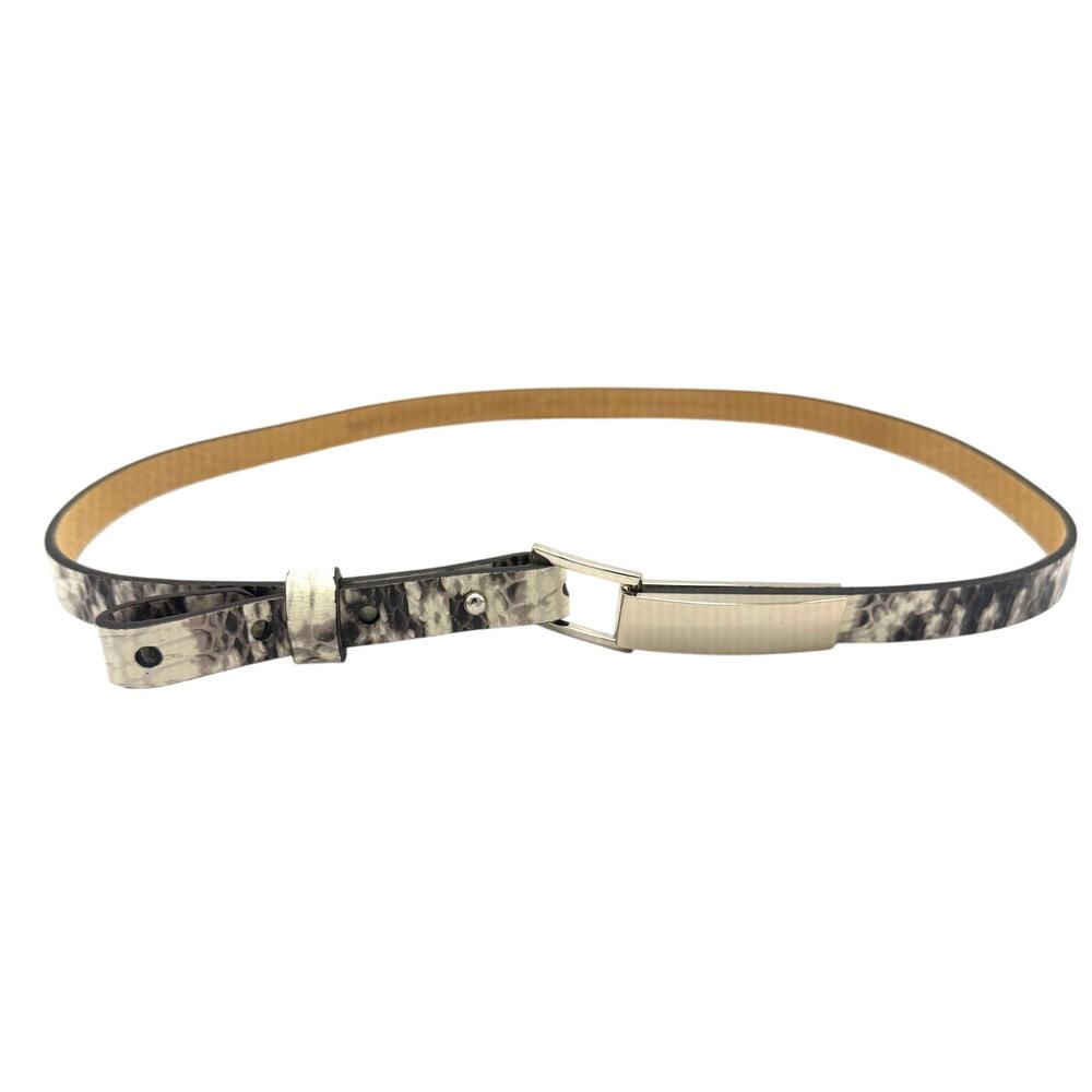 WHBM Snake Print Leather Belt Slim Silver Buckle Small Minimalist - Picture 2 of 8
